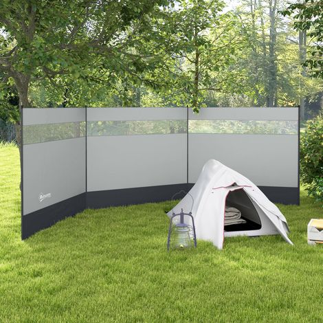 Frangivento con finestra di visualizzazione e borsa per il trasporto, pali in acciaio, 440x140 cm, grigio