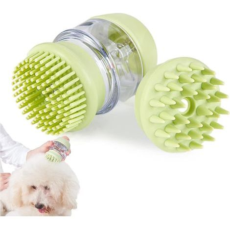 Cepillo para gatos, cepillo para perros, cepillo para gatos, cepillo de ducha 2 en 1 con cabezal suave, exfoliante corporal con dispensador de gel de ducha, apto para perros de pelo largo y gatos de p (1/5)
