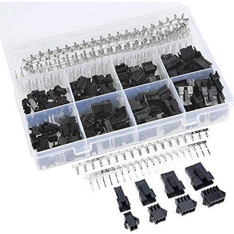 Kit surtido de 560 conectores JST SM de 2,5 mm, macho y hembra, de 2, 3, 4 y 5 pines. Conector terminal de crimpado de carcasa JST-SM macho y hembra de plástico negro de 2/3/4/5 pines. (1/5)