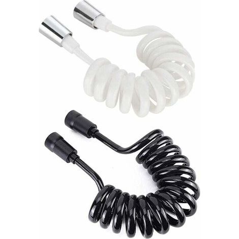 Tuyau de douche 2 pièces, 2 m/6,6 pi. Tuyau de douche flexible rétractable avec capuchon en cuivre, tuyau rétractable pour douche, WC et bidet blanc (noir, blanc) (1/4)