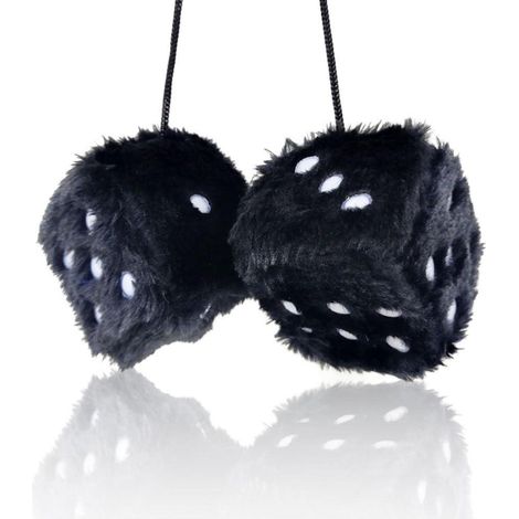 Plüschwürfel Autoanhänger für Rückspiegel, flauschig, schwarz mit Punkten (1/5)