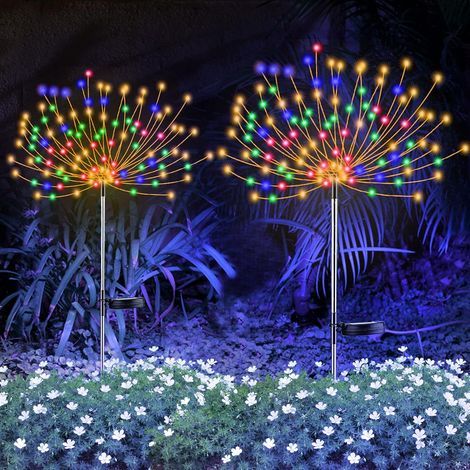 Set of 2 solar-powered fireworks - 150 LEDs - Garden decorations - For pathways, gardens, Christmas decorations, parties (multicoloured) (1/5)