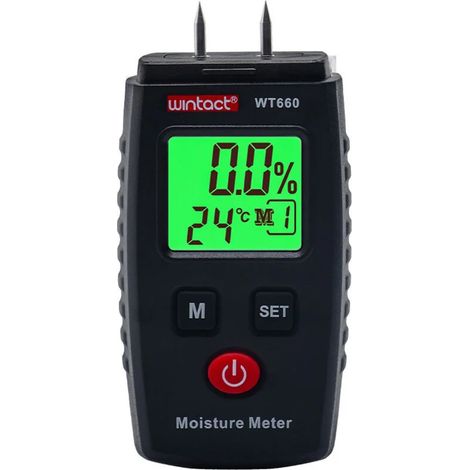 Testeur Humidité, Détecteur d'Humidité à Broche avec 5 Modes, Écran LCD avec rétroéclairage vert, Détecteur de Moisissures pour Bois et Matériaux de Construction. (1/5)