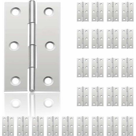 24 bisagras pequeñas para puertas, bisagras de acero inoxidable, bisagras para puertas de armarios, bisagras para pianos, joyeros, herrajes para muebles del hogar, armarios (44 mm x 32 mm) (1/5)