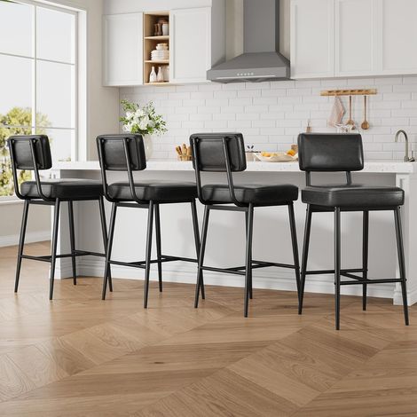Lot de 4 Tabourets de Bar Style Industriel - Hauteur d'Assise 65 cm pour Ilot de Cuisine - Dossier et Repose-Pieds - Charge 181 kg (1/5)