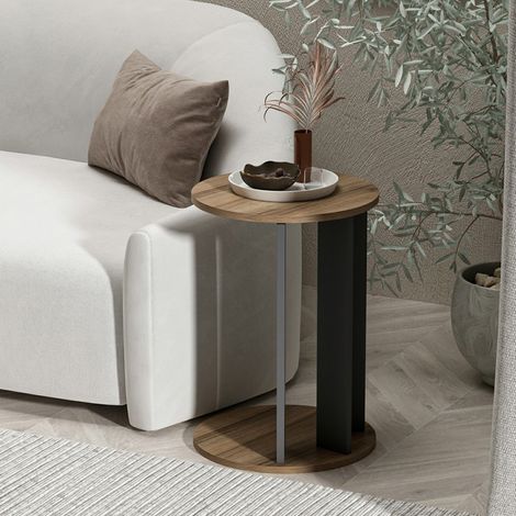 Couchtisch Penango, Runde Form, Platte aus hochwertigem Holz, Farbe Braun, Maße 34x34x64h cm, Walnussbraun (1/5)