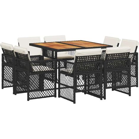9 Piece Garden Dining Set with Cushions Black Poly Rattan vidaXL (1/5)