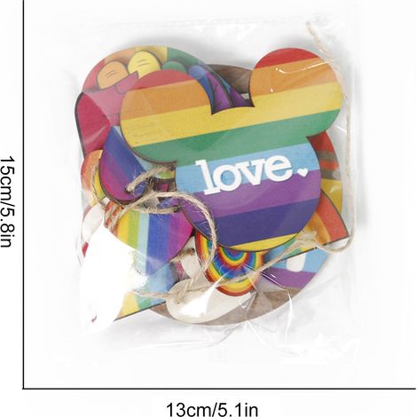Décoration de plateau étagère en bois, motif arc-en-ciel LGBTQ, design coloré et moderne pour fierté gay, accessoire de table festif et durable (1/4)