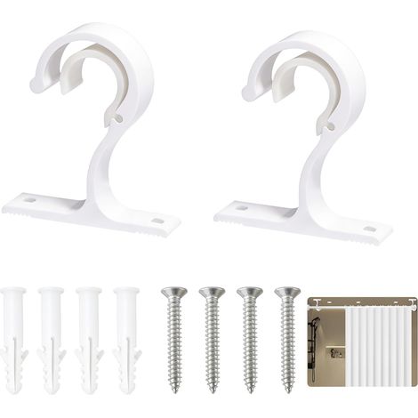 Lot de 2 Support Tringle Rideaux Plafond Mur, Fixation Tringle Rideau en Alliage Aluminium de 20 à 28 mm avec Vis Accessoires Rideaux Support Barre Rideau pour Salon Chambre Dressing(Blancs) (1/5)