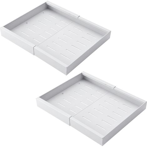 TOQUE Pull Out Cabinet Organizer Adhesive 2 Pcs Expandable White Storage Drawers (1/5)