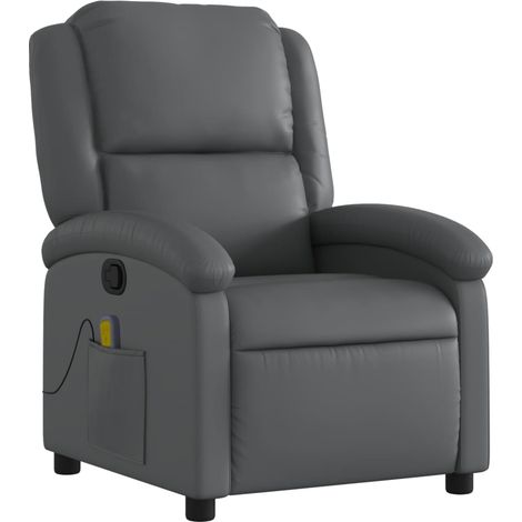 Poltrona relax TV funzione massaggio reclinabile 6 punti massaggio in PVC grigio DEC026969