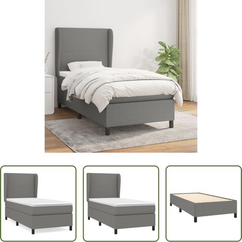 vidaXL Tête de lit réglable - Sommier à lattes de lit avec matelas Gris foncé 80x200 cm Tissu (1/5)