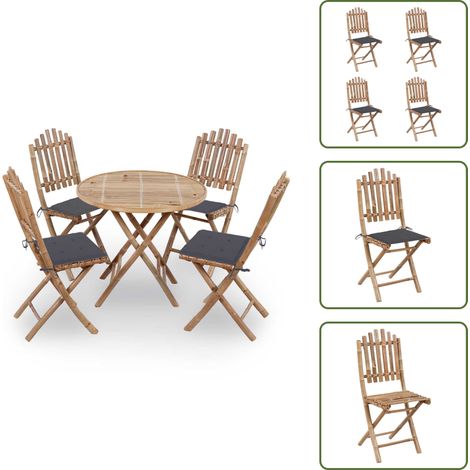Mobilier à dîner d'extérieur pliable 5 pcs avec coussins bambou - Meubles De Jardin - Salon De Jardin - Mobilier Extérieur - Set De Table - Table Pliante (1/5)