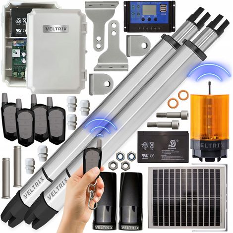 Motore per cancello a due ante - 2x2 m - 400 kg - kit solare - illuminazione a LED - telecomando