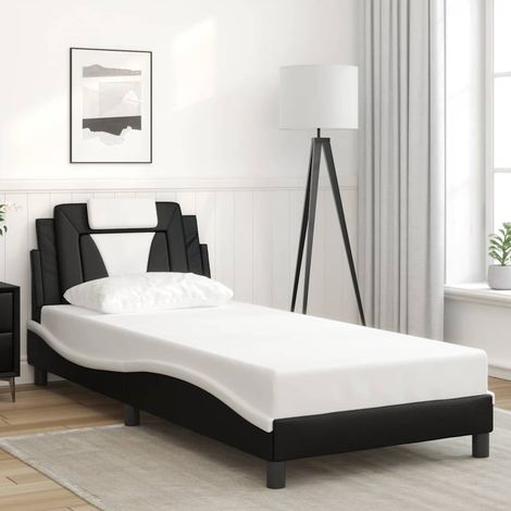 Cadre de lit 80 x 200 cm avec tête de lit, similicuir, noir et blanc, sans matelas - PANGIVO (1/5)