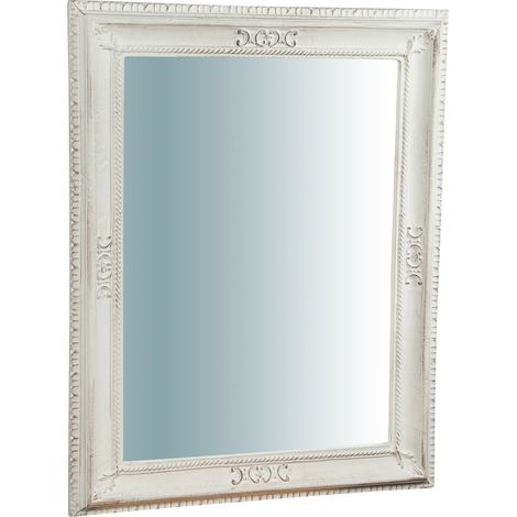 Miroir de maquillage mural salle de bain Miroir vertical/horizontal avec cadre rectangulaire en bois blanc à suspendre Shabby