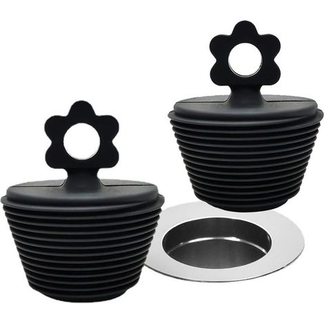 Bouchons Baignoire, 2 Pcs Universel Silicone Bouchon Vidange pour Les Drains de Lavabo de Cuisine Et de Salle de Bain, Noir (1/5)