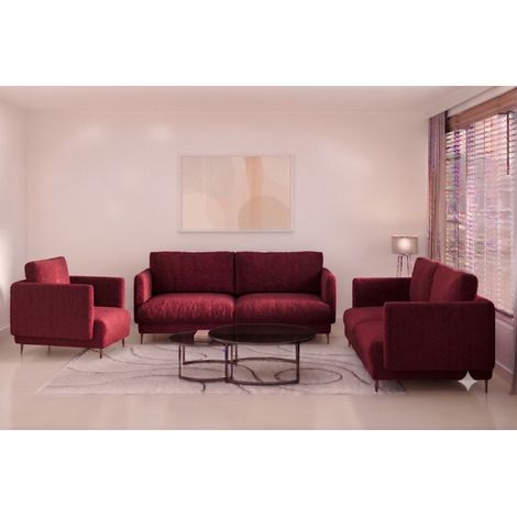Sofaset Designersofas HELMER 3-2-1 Stoff Baloo Bordeauxrot