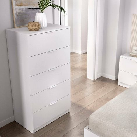 Dmora - Cajonera Cas, Cómoda multiusos, Cómoda de dormitorio, Gabinete con cajones, 61x39 h110 cm, Blanco (1/5)