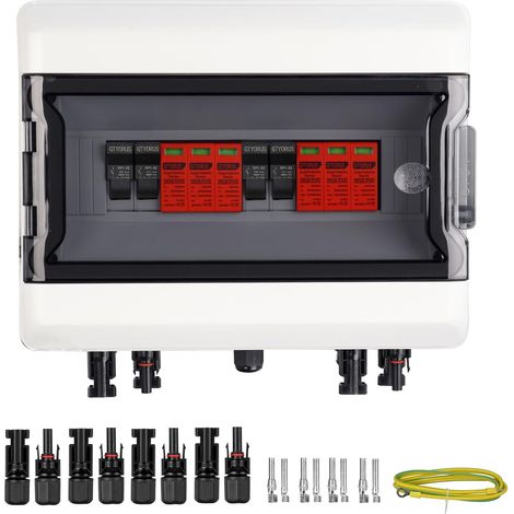 Boîtier De Raccordement Solaire Photovoltaïque IP65, Protection Contre Les Surtensions PV Solaire Parafoudre 3P DC 1000V 32A Boîte à Fusibles, 2 String 13 Modules(2 in 2 out) (1/5)