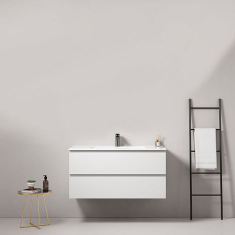 Mobile bagno sospeso 80 cm Bianco Lavabo in Ceramica Senza Specchio - Fiji Paint (1/5)
