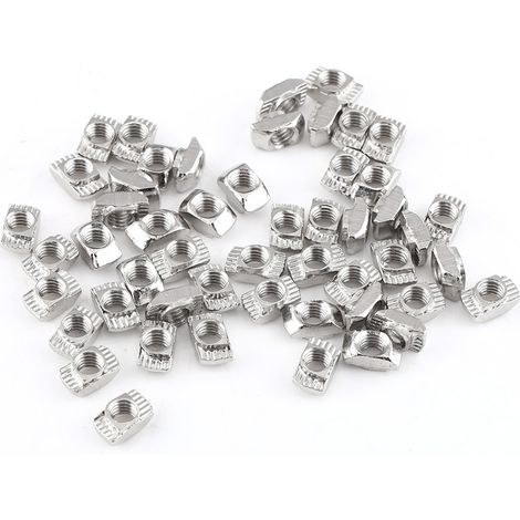 Écrou à tête marteau en acier au carbone nickelé pour profilés aluminium, fente en T (EU20 M4106) (1/2)