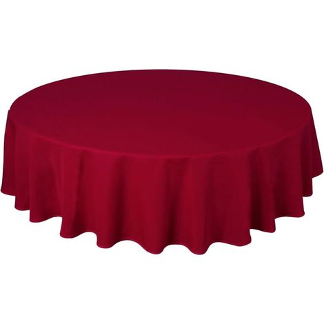 Mantel redondo de seda de alta calidad y fácil cuidado, de 180 cm, color burdeos liso.