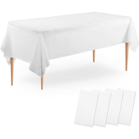 Lot de 4 nappes en PEVA Blanc 137x274 cm Imperméable pour Fêtes & Banquets