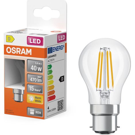 OSRAM Lampe LED Star Globe P40 Filament, 2700 K blanc chaud, 3,4 W, B22d, transparente, 470 lm, pour luminaires de table et suspendus, salon, 15 000 h