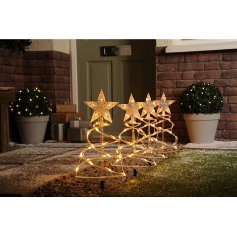 Festive Outdoor Set of 4 Spiral Pathfinder Christmas Trees Lights Warm White