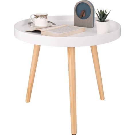 WOLTU Mesilla Auxiliar Mesitas de Noche Mesa de Centro para sofá Mesa para Cama Café Dormitorio Madera MDF Blanco 50 x 50 x 44cm (1/5)