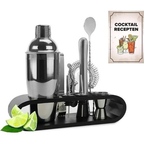 Coffret à cocktails KitchenBrothers - 11 pièces - Shaker inclus (750 ml) - Complet pour bar à cocktails - Noir/Bambou - Coffret à cocktails - Livre de recettes inclus - Emballage cadeau (1/5)