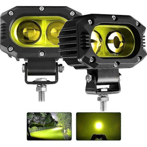 Phares LED Braveway (1 pièce) pour voiture, moto, camion, tracteur, remorque, SUV, quad, feu de travail LED tout-terrain 12 V/24 V, antibrouillard (2 pièces) - Jaune S (1/4)