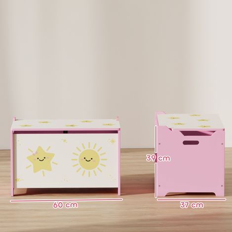 Coffre à jouets avec couvercle (pour jouets et vêtements d'enfants), 60 x 37 x 39 cm, rose (1/5)