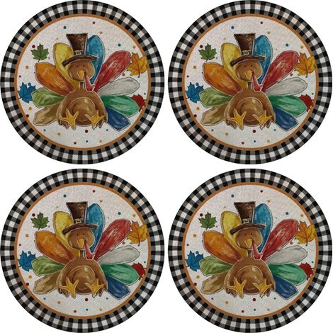 manteles individuales redondos, estampado de calabazas, cuadros búfalo, 38 cm, poliéster, para decoración otoñal. (1/5)
