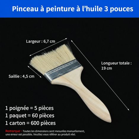 Pinceau plat de cuisine et barbecue manche bois 3 pouces soie de porc et PP 3 réf 1891 200 g – Livraison gratuite