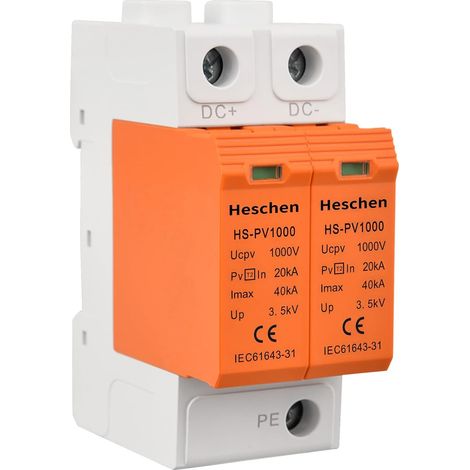 Dispositif de protection contre les surtensions pour PV, 20 KA, ignifuge, montage sur rail DIN 35 mm (HS-PV1000, 2P 1000 VDC) (1/5)