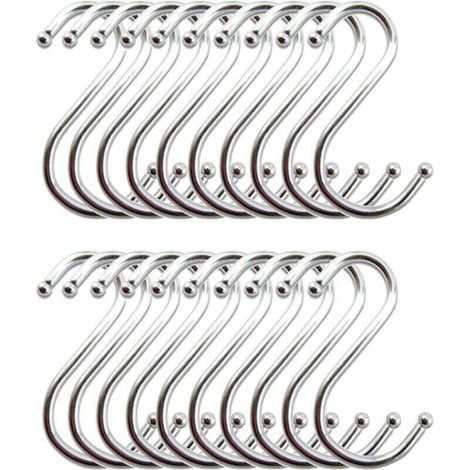 Stainless Steel S-Hooks, Kitchen Hooks, S-Shaped Hanging Hooks for Kitchen Utensils (Pack of 20)