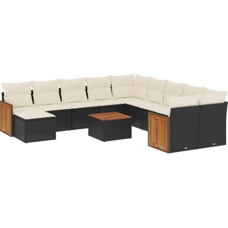 Maison Exclusive - Set Divani da Giardino 12 pz con Cuscini Nero in Polyrattan (1/5)