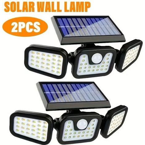 2 pièces Applique Murale Solaire Commerciale, 74 LED avec Détecteur de Mouvement, Éclairage à Angle Large de 270°, 3 Modes d'Éclairage (1/4)