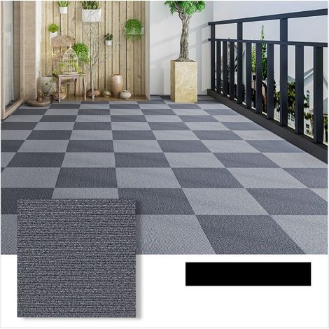 Lot de 4 dalles de moquette auto-adhésives gris foncé pour salon, chambre, bureau – 30x30 cm Tapis de sol imbriqués (1/5)