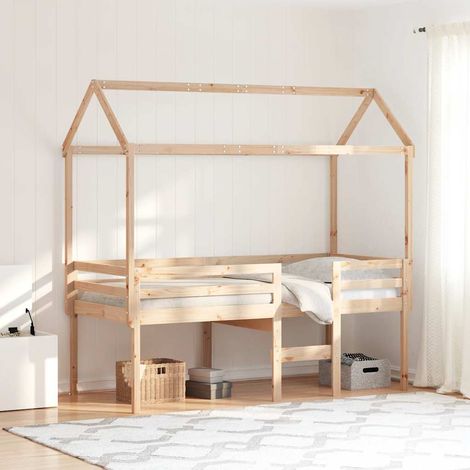 Hochbett mit Dach 75x190 cm Massivholz Kiefer (1/5)
