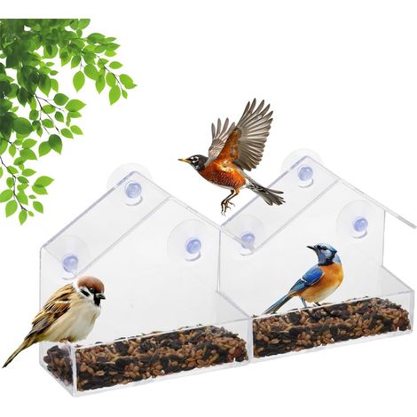 2er-Pack Fenster-Vogelfutterspender, transparente Vogelfutterspender für den Außenbereich mit 3 Saugnäpfen zum Füttern von Wildvögeln, Bergvögeln, 15 x 15 x 6 cm
