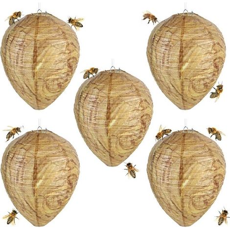 Lot de 5 leurres pour nids de guêpes,faux pièges suspendus,répulsifs frelons,pièges guêpes jaunes non toxiques,répulsifs abeilles,extérieur,maison,jardin (1/5)