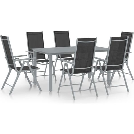 7-tlg. Garten-Essgruppe Aluminium Silbern und Schwarz