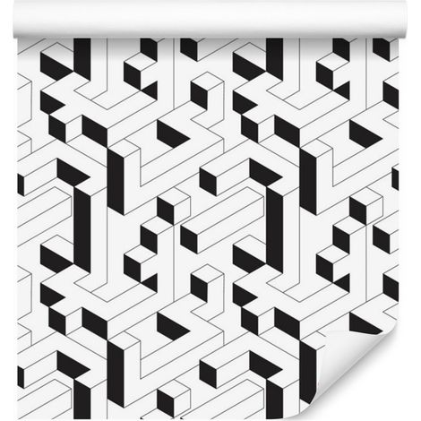 Papel pintado blanco con estampado geométrico para salón y dormitorio, 50x1000 cm. (1/5)