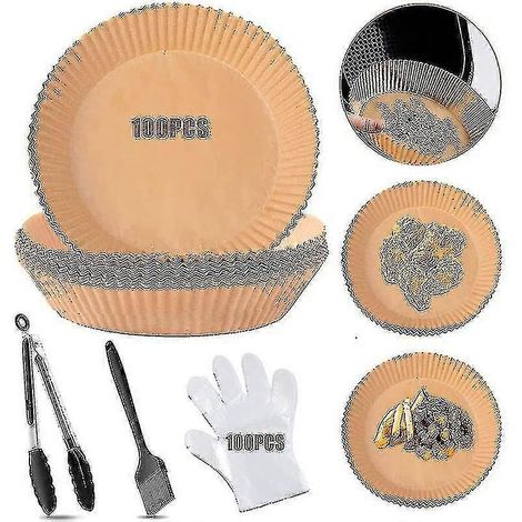 Lot de 202 pièces de papier spécial pour friteuse à air chaud, assiette ronde en silicone absorbant l'huile, plateau pour barbecue, sous-main en papier, grand format (1/5)
