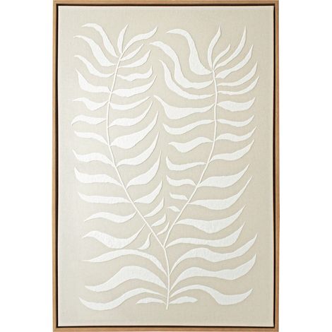 Lienzo de lino enmarcado con impresiones tridimensionales en color blanco 72x52cm