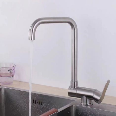 304 Stainless Steel Kitchen Inner Window Folding Hot and Cold Water Faucet for Household Vegetable Washing Sinks - Brushed Single Function Model