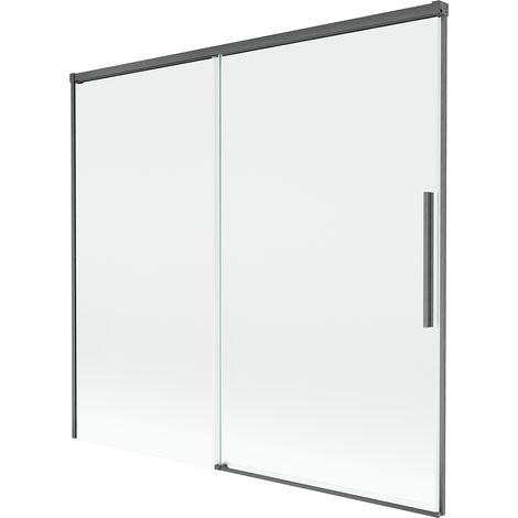 Mexen Rox paravento per vasca da bagno a 2 ante scorrevole 170 x 150 cm, trasparente, grigio canna di fucile spazzolato - 8C9-1